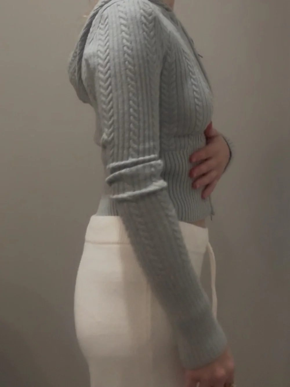 Garage Spring Gray Cable-Knit Zip Hoodie Sweater - Picture 6 of 8